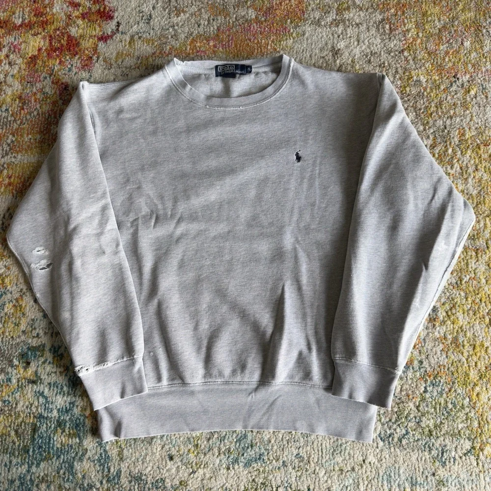 Vintage Polo Ralph Lauren Distressed Crewneck Sweatshirt Gray Size M